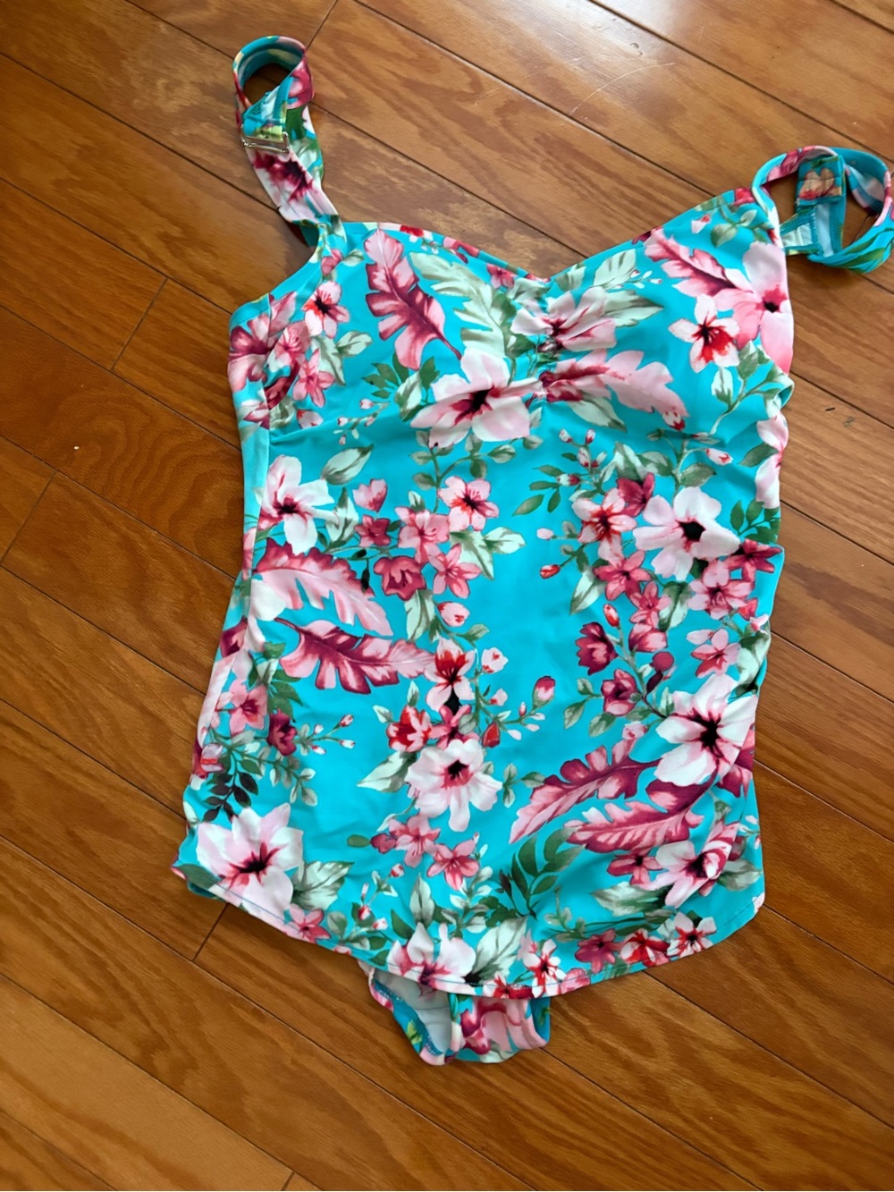Catalina: 1X, Floral Blue One-Piece Women's Top (Swim Tank) - Picture 2 of 3